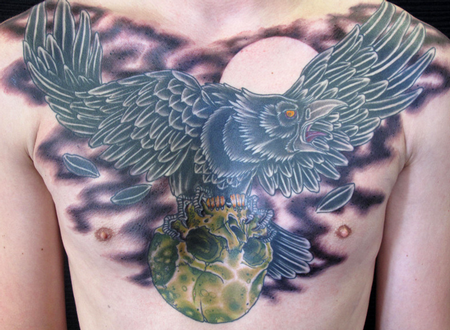 Tattoos - Crow and Skull Chest Tattoo - 63810